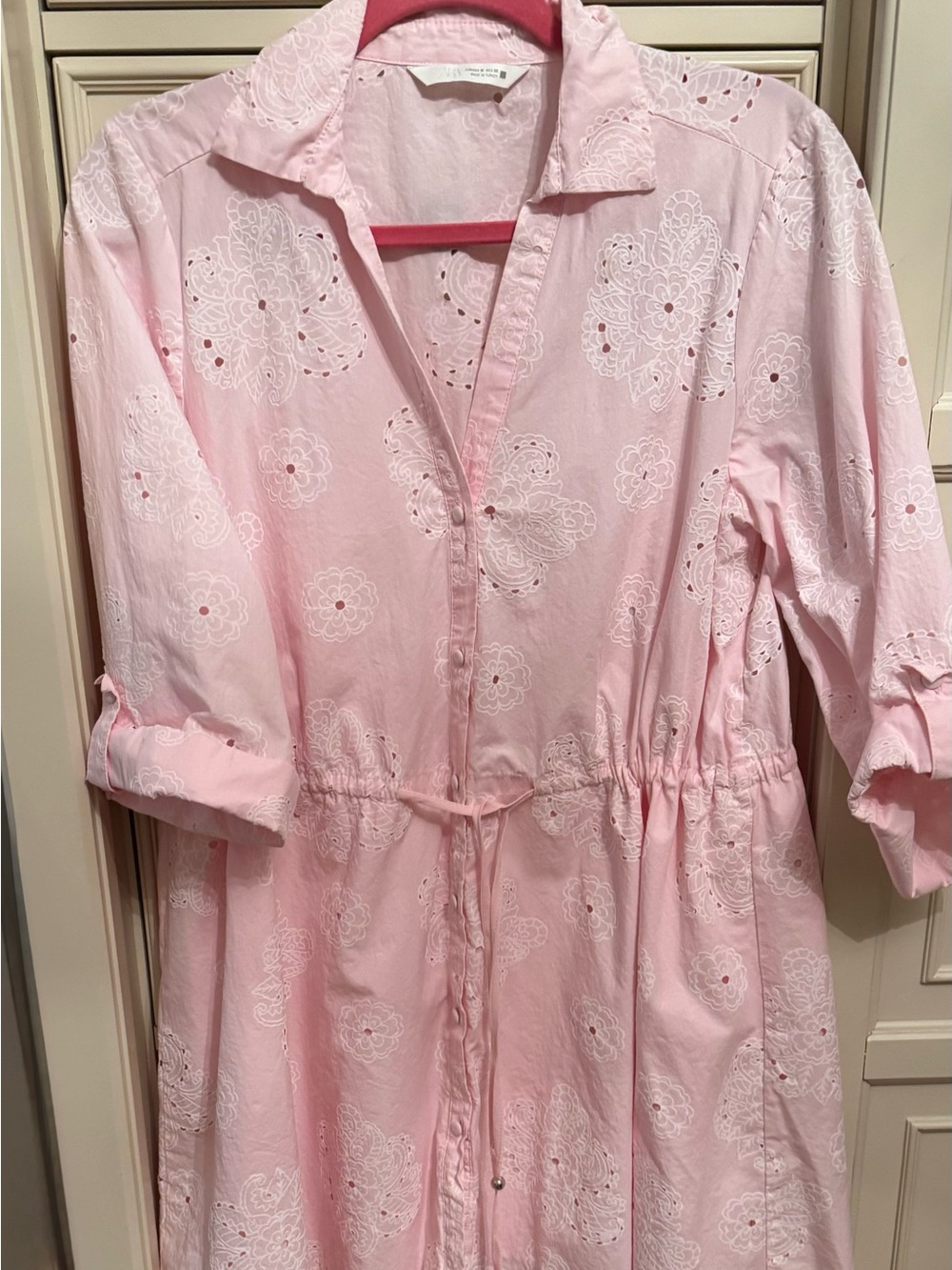 Zara Light Pink Eyelet Shirt Dress
